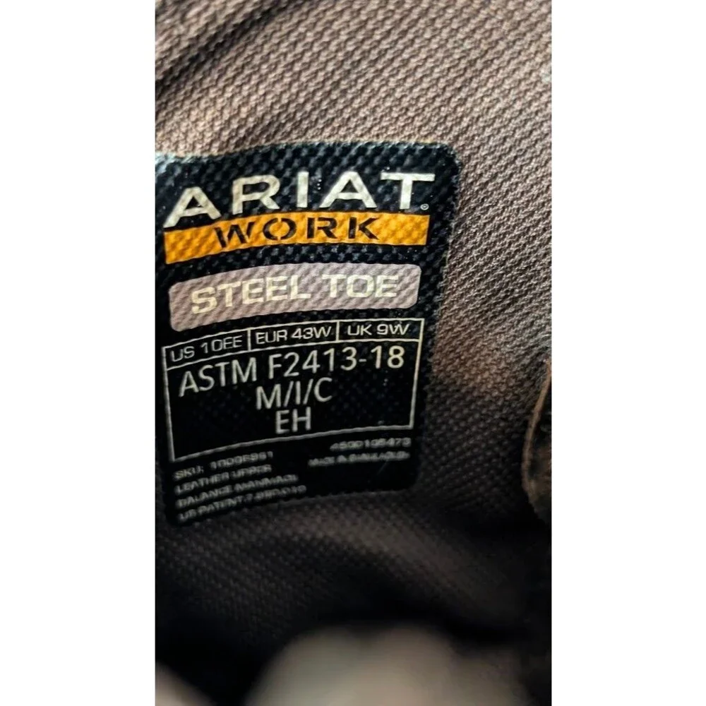 Ariat Men's WORKHOG Wide Square Steel Toe Work Boot Size 10EE F2413-18